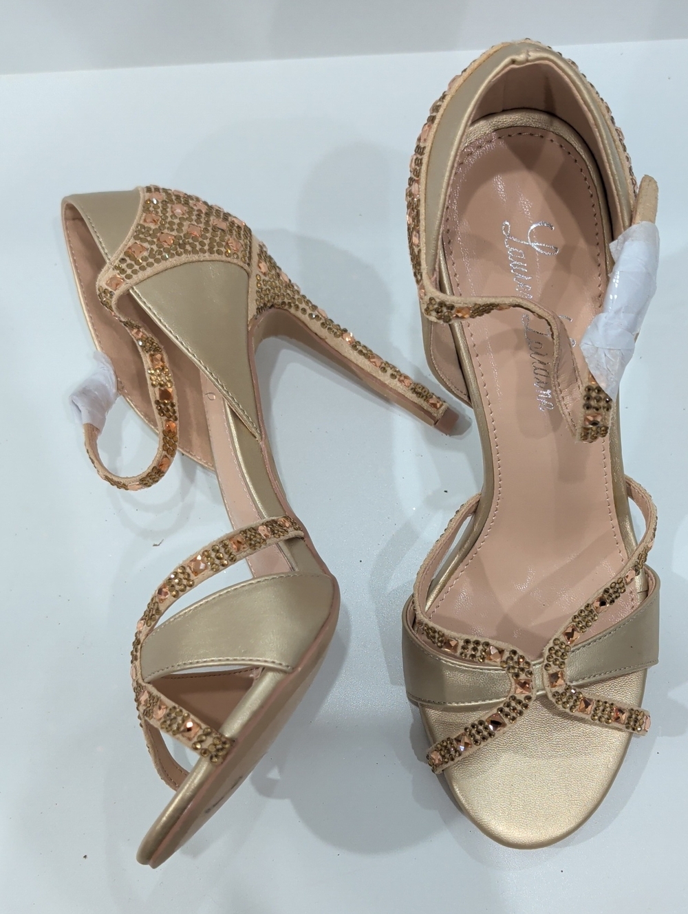 Lauren Lorraine Champagne Gold Sequin Strappy High Heels